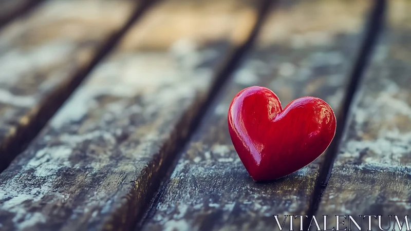 Red Heart on Weathered Wood: Macro Study in Minimal Composition.
