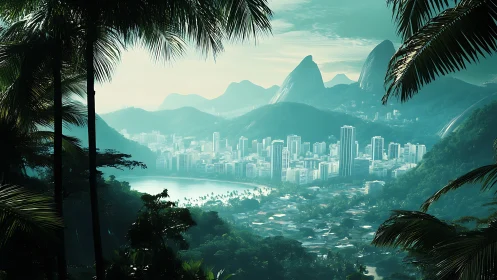 Coastal high rise city framed by dense tropical hills.