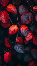 Glowing crimson leaves drifting gently through the dark.