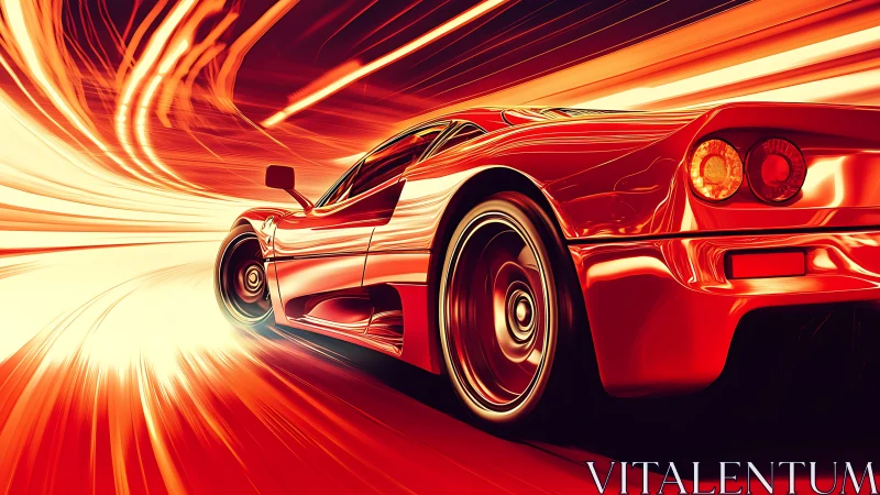 Rocket-red supercar bends light in a molten speed tunnel.