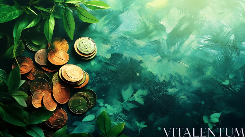 Gentle coins and green leaves in a dreamy light-filled garden.