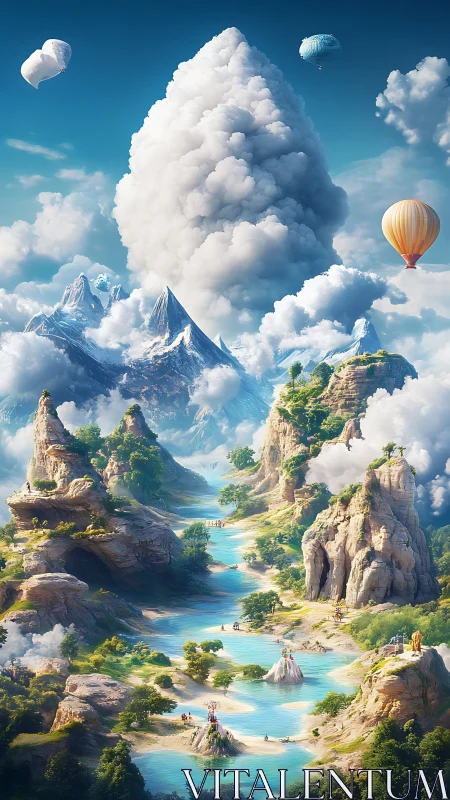 Fantasy canyon river winds below towering cloud spire