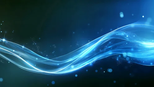 Blue luminous wave lines over dark abstract background.