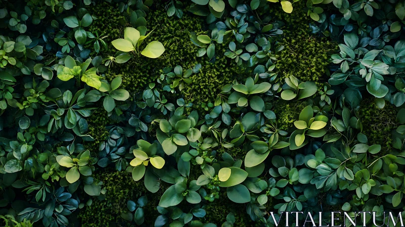 Lush vertical garden wall with layered tropical foliage.