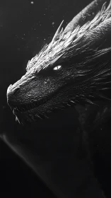 Midnight dragon gazes calmly through shimmering shadows