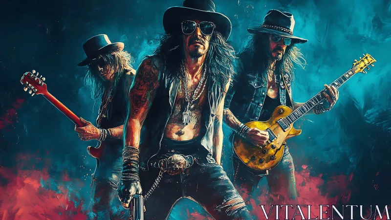 Rock trio performs under neon smoke with gritty attitude