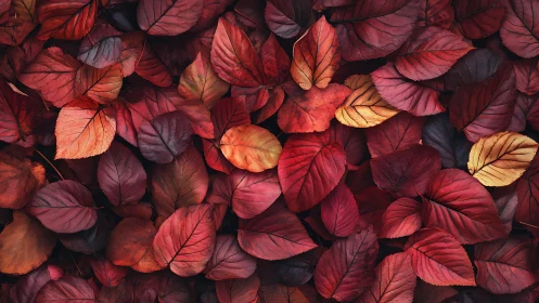 Red autumn foliage covering ground in dense layered pattern.