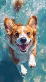 Joy-struck corgi plows through turquoise water with glee