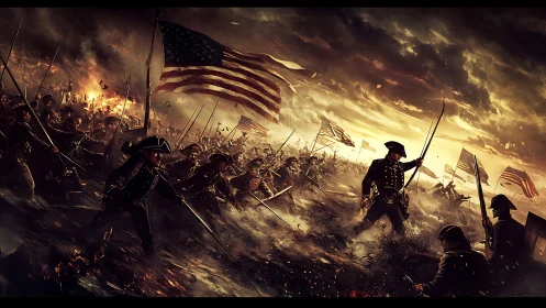 Storm-swept revolutionaries surge forward under burning skies