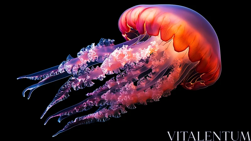 Digitally rendered jellyfish with extended trailing tentacles.