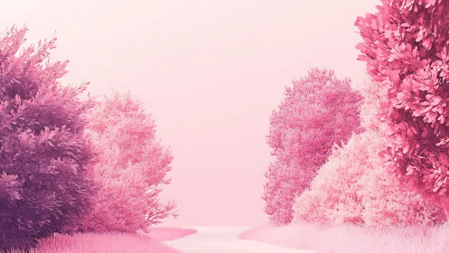 Cotton candy grove guarding a softly wandering dream path.
