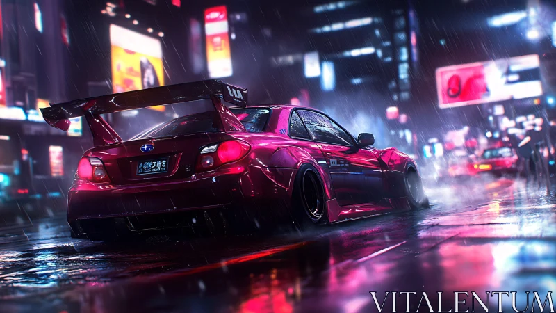 Neon-slick drift machine prowls a rain-lit cyber street.