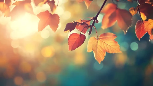 Backlit maple leaves with shallow depth of field bokeh glow