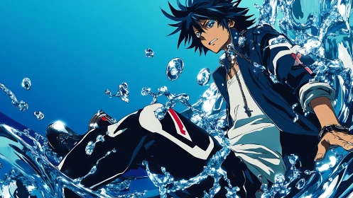 Water-slinging street hero kicks through a frozen splashstorm