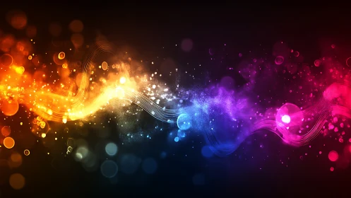 Multicolor abstract light waves on dark blurred background.