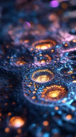 Molten star pools swirl through a neon-tinted cosmic reef