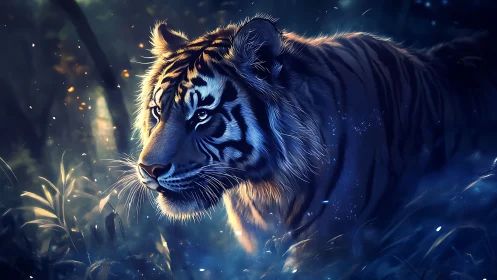 Digital rendering depicts striped tiger in low light environment