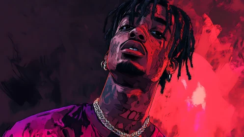 Bold neon portrait captures intense urban attitude and fire