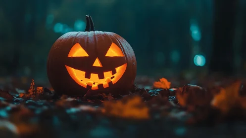 Jack-o’-lantern glow brightening a misty autumn night.