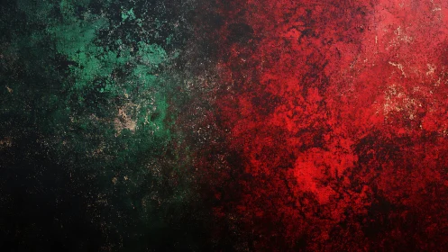 Bipolar textured abstract field in red, green and black tones