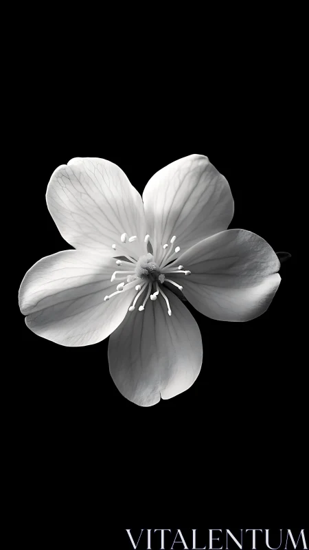 Monochrome Four-Petaled Flower Bloom Against Black.