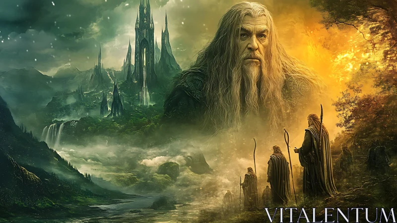 Ancient wizardly guardians watch over a misty enchanted realm