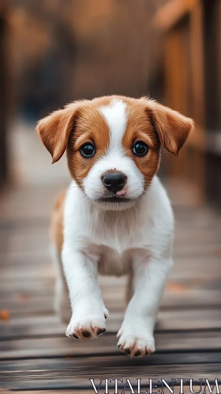 Shallow depth-of-field shot captures running puppy in sharp focus