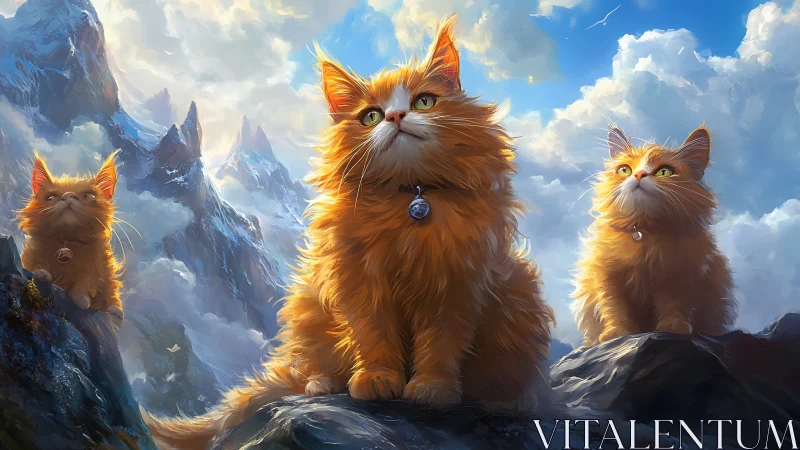 Oversized Cats Positioned on Mountain Terrain