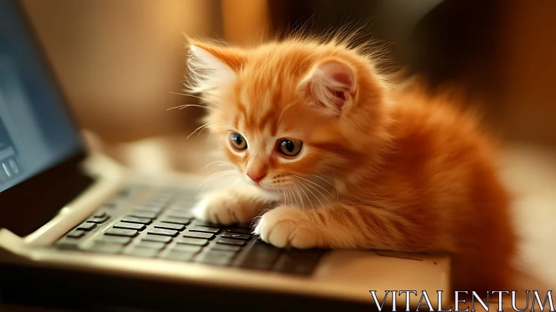 Adorable Orange Kitten Discovers the Keyboard.