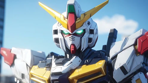 Mecha head-and-shoulders portrait in hyperreal 3D lighting.