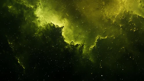 Emerald nebula clouds glow softly against a starry abyss