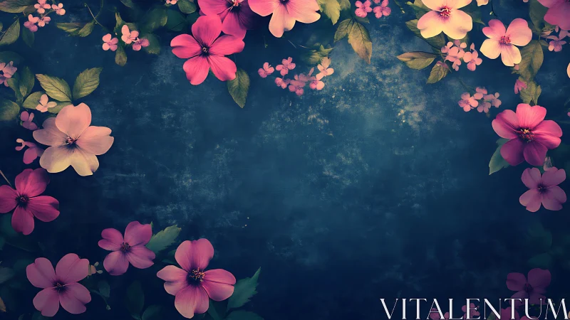 Floral Border Composition on Textured Teal Background.