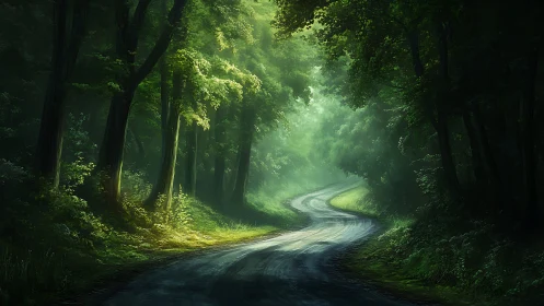 Verdant Passage: Where Ancient Trees Frame Light's Winding Dance