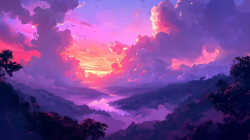 Sky river blushes under clouds painted in molten sunrise