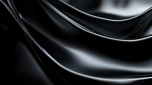 Shiny Black Silk Fabric Drapes in Abstract Minimalist Style.