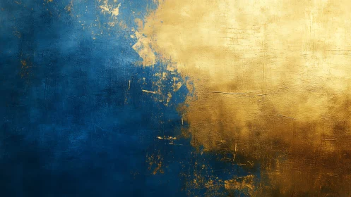 Textured abstract blue and gold field creates luminous contrast