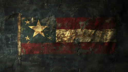 Weathered tricolor flag with distressed starfield texture.
