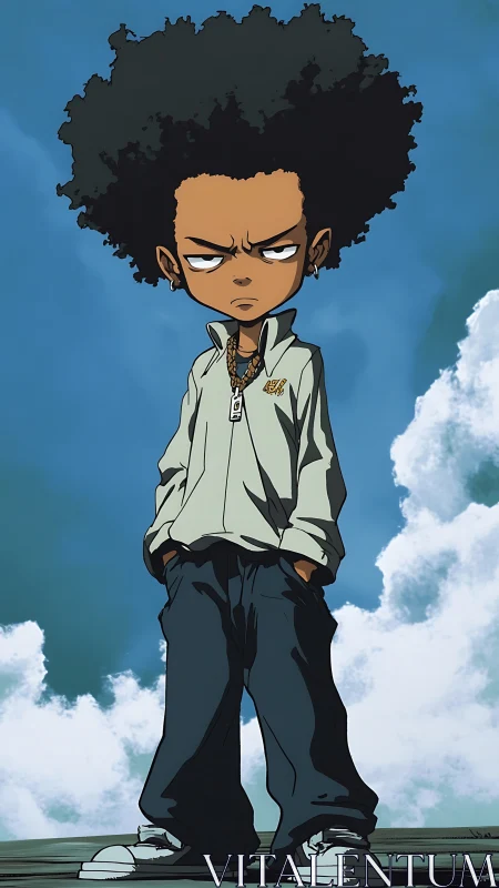 Stormy sky, steady gaze: cool kid with untamed attitude.