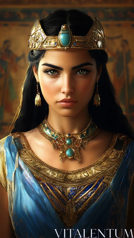 Emerald-eyed Nile sovereign crowned in hammered starlight.