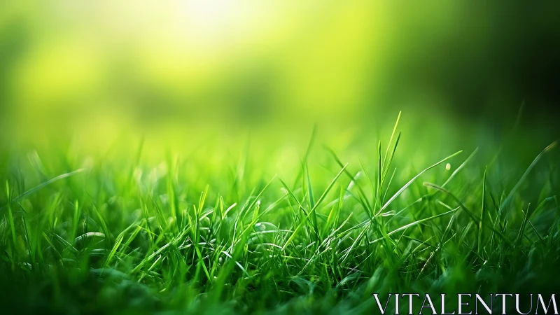 Close-up of Vibrant Green Grass in Soft Sunlight, Nature Background.