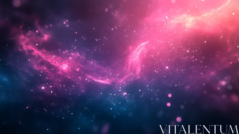 Dreamy pink nebula swirling through a starlit night sky.