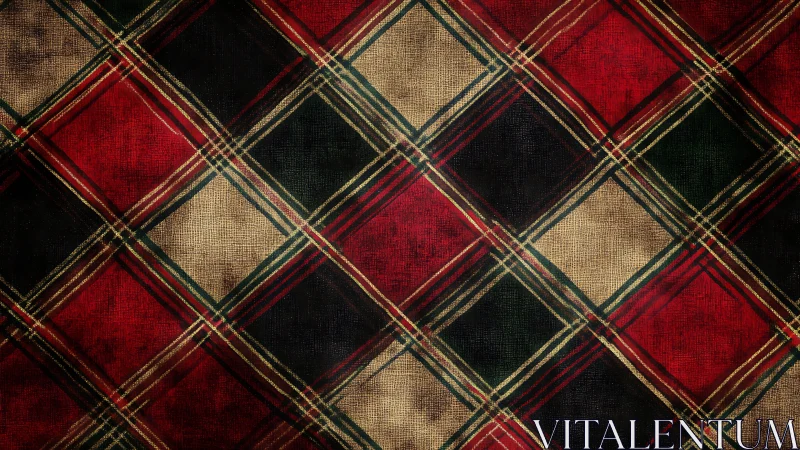 Distressed red tartan textile pattern with grunge patina.