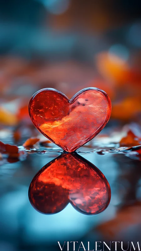 Red Heart-Shaped Water Drop with Reflection