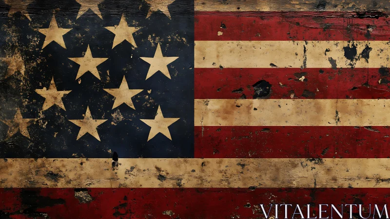 Weathered American flag texture with distressed painted wood