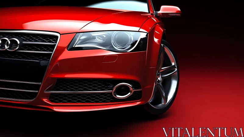 Red sports coupe front detail is rendered with precision
