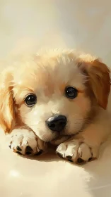 Digital portrait shows a golden puppy in close frontal view