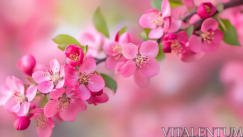 Pink Crabapple Blossoms in Selective Focus Spring Bloom.