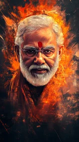 Hyper-detailed digital portrait with fiery orange particle dispersion