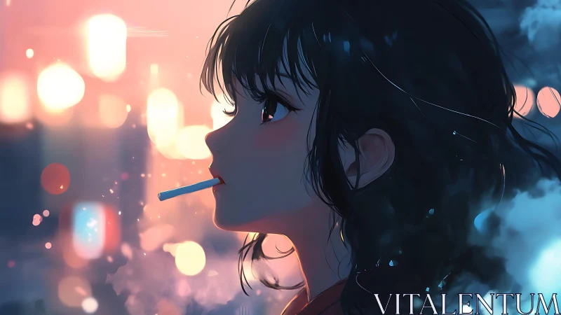 Side-lit anime profile studies bokeh, rim light and vapor effects
