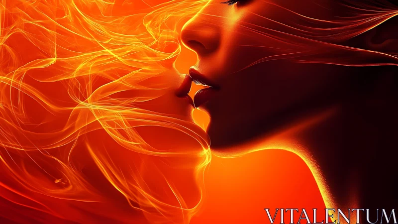 Glowing Fire Hair Profile Portrait.